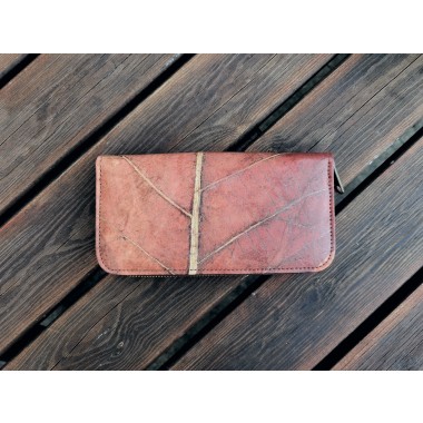 Portemonnaie/ Geldbörse aus recycelten Blättern, Nachhaltige vegan Brieftasche mit Zipper in Rot/ Braun - Vegan & umweltfreundlich