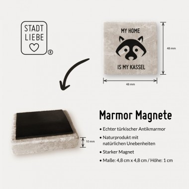Stadtliebe® | Kassel Marmor Magnet "Waschbär MY HOME IS MY KASSEL"