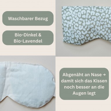 Augenkissen Yoga Bio Lavendel Dinkel „Leoprint Salbei“ – für Meditation, Entspannung & Stressabbau, waschbarer Baumwollbezug - Tochter von Walter