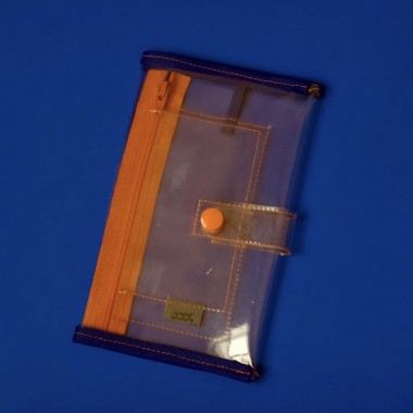 Durchsichtige Tabaktasche – auch als Geldbörse oder Necessaire nutzbar - Orange & Blau - Pikto3000