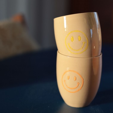 Smiley Cup Keramikbecher handgemacht,GROß + ORANGE | 280 ml | Becher mit Smiley | Minimalistische Keramik | Handmade Mug Unikat