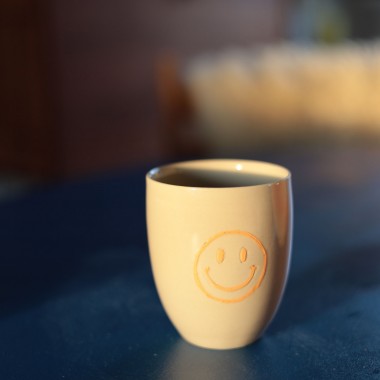 Smiley Cup Keramikbecher handgemacht,GROß + ORANGE | 280 ml | Becher mit Smiley | Minimalistische Keramik | Handmade Mug Unikat