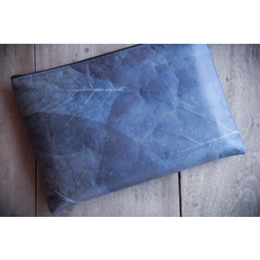 Laptop Hülle 15-16 Zoll aus echten Blättern, Vegane Laptoptasche Blattleder, Nachhaltiges Geschenk für MacBook, Handgemachtes Unikat - blau