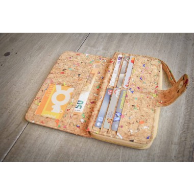 Portemonnaie / Brieftasche aus Kork mit Farb-Akzenten
