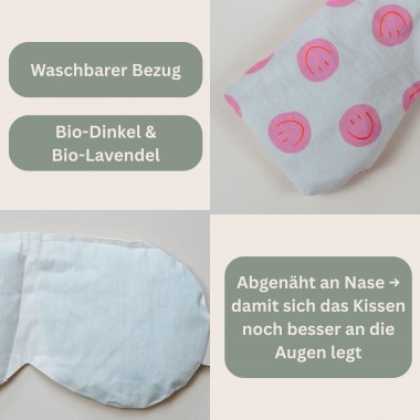 Meditationskissen für Augen – Bio Dinkel Lavendel Füllung, perfekt für Yoga & Entspannung „ Smiley Pink“ - Tochter von Walter