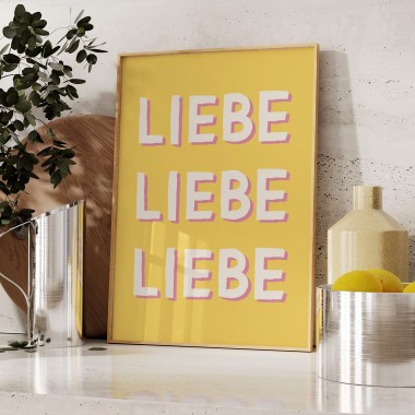 vonSUSI Fine Art Poster mit Typografie "Liebe" in gelb, Din A4-A1