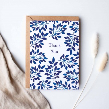 Paperlandscape | Faltkarte "Thank You blaue Blätter" | botanisch | Pflanzen