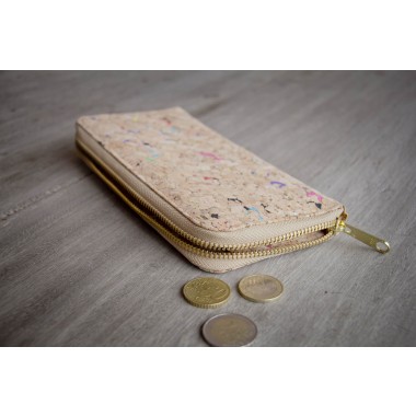 Kork Portemonnaie / Brieftasche mit Farb-Akzenten und Zipper BY COPALA