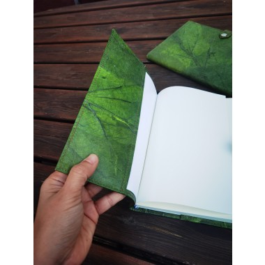 1 x Notizbuch A5 unliniert, Nachhaltiges Journal aus echten Blättern, Tagebuch Blanko, Eco Friendly Sketchbook in grün, Geschenk für Sie & Ihn