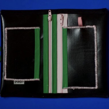 Tabaktasche / Portemonnaie – Upcycling aus LKW-Plane - Schwarz & Grün - Pikto3000
