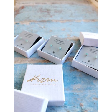 Zarte Amazonit-Ohrstecker • Sterling Silber / Gold Filled / Roségold • Minimalistisches Design, nachhaltig handgefertigt • Weihnachtsgeschenk mit Bedeutung
