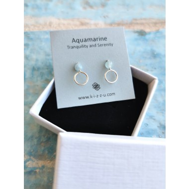 Aquamarin-Ohrstecker mit Kreis • Feines Pastellblau & minimalistisches Handmade-Design • Sterling Silber / Gold Filled • Gelassenheit & Mut