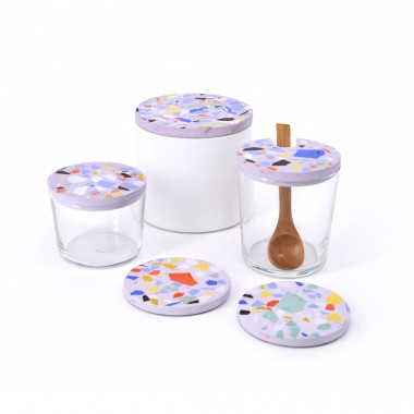 Terrazzo Zuckerdose mit Holzlöffel / BOLD Sand / objet vague