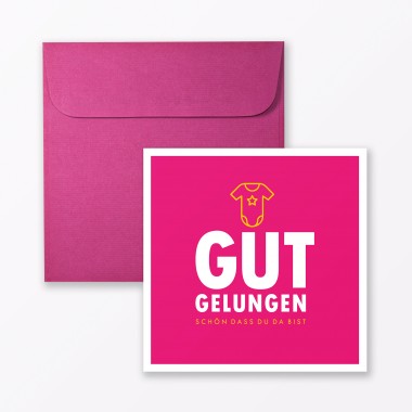 TYPOP 2-teiliges Set Babykarte "Gut gelungen" Türkis + Pink quadratisch inkl. Umschläge