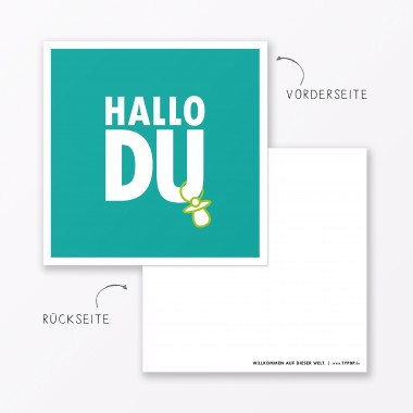 TYPOP 2-teiliges Set Babykarte "Hallo Du" Türkis + Pink quadratisch inkl. Umschläge