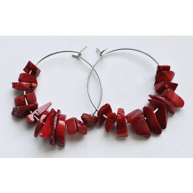 nahili CREOLEN "coral" Ohrringe silbern rote Koralle Splitter  nickelfrei