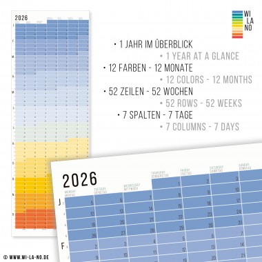 Wandkalender 2026 „Blue Hour“ Jahresplaner | Limited Edition | 100% Recyclingpapier | Deutsch-Englisch | Rückseite „Regenbogen“