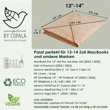 Kork Laptop Hülle, MacBook Tasche, Case für 13 - 14 Zoll BY COPALA