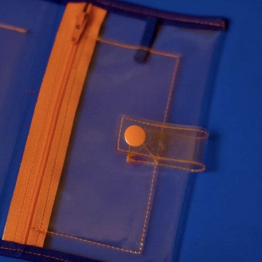 Durchsichtige Tabaktasche – auch als Geldbörse oder Necessaire nutzbar - Orange & Blau - Pikto3000
