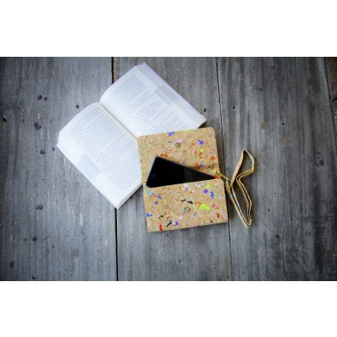 Schultertasche damen / Clutch aus Kork mit Farb-Akzenten