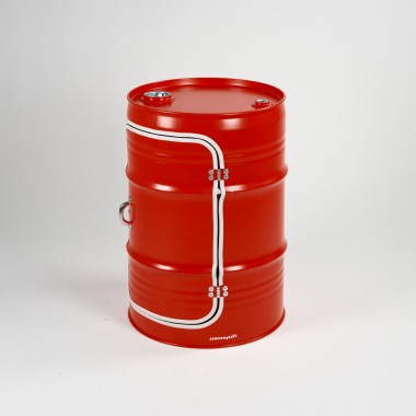 Nachttisch mit Tür aus einem Ölfass von Lockengelöt