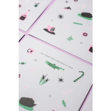 Girls in Motion All i want for Christmas is food Riso Postkarte A6