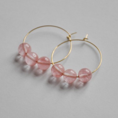 nahili CREOLEN "simple" Ohrringe Rosenquarz (silbern oder gold) rosa Naturstein Halbedelstein