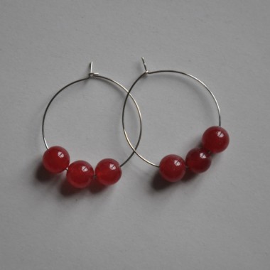 nahili CREOLEN "simple" Ohrringe red berry (silbern oder gold) braunrot Naturstein 