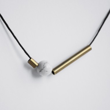 nahili KETTE "golden geo Marble" Messing Schmuck mit Naturstein Marmor oder Howlith