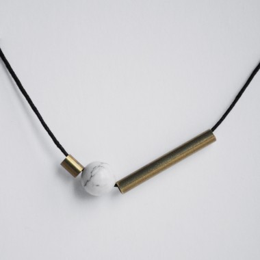 nahili KETTE "golden geo Marble" Messing Schmuck mit Naturstein Marmor oder Howlith