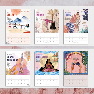 Yoga Wandkalender 2027 | Illustrierter Kalender | Feminine Designs für Achtsamkeit & Selbstliebe | Nachhaltige Geschenkidee | Asana | engl.