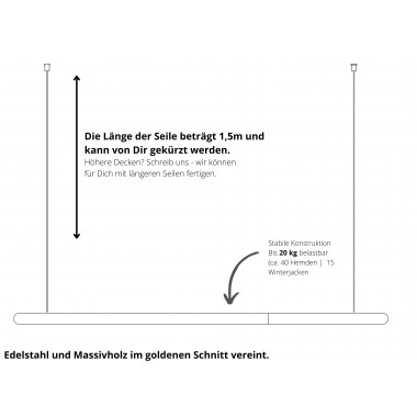 AURA Hängegarderobe 100 cm | Edelstahl & Massivholz | Goldener Schnitt | Kellermann Manufakturen 