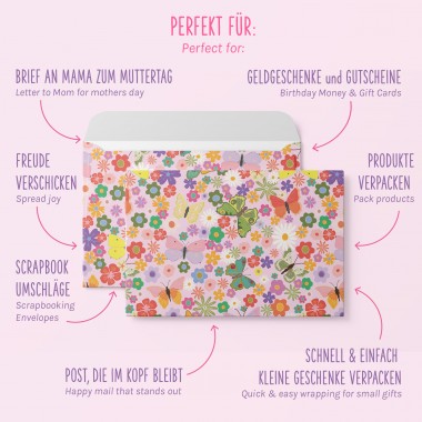 Bunte Briefumschläge mit Blumenwiese | Set aus 8 DIN C5 Kuverts - My Pretty Circus