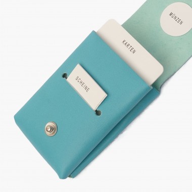 EINFACHDESIGN, Slimwallet, Minigeldbeutel türkis aus pflanzlich gegerbtem Leder