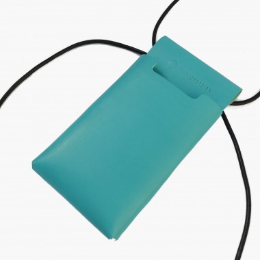 EINFACHDESIGN Handytasche zum Umhängen türkis aus pflanzlich gegerbtem Leder mit verstellbarem Riemen