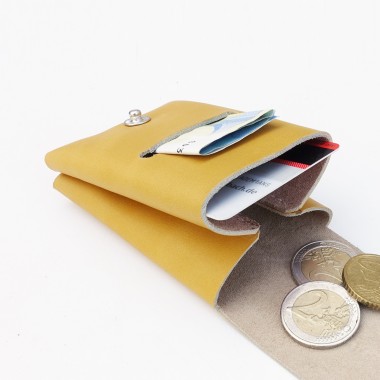 Einfachdesign, Slimwallet, Minigeldbeutel, Geldbeute, Leder, gelb