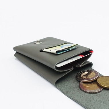 Einfachdesign, Slimwallet, Minigeldbeutel, Geldbeutel, Leder, grau