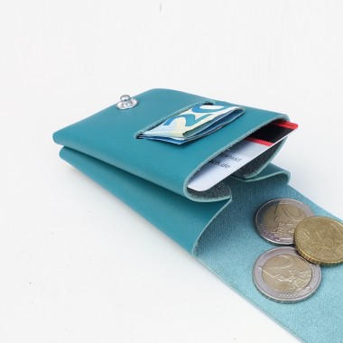Einfachdesign, Slimwallet, Minigeldbeutel, Geldbeutel, Leder türkis
