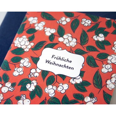 Weihnachtskarte »Fröhliche Weihnachten« mit Schneebeeren-Muster // Papaya paper products