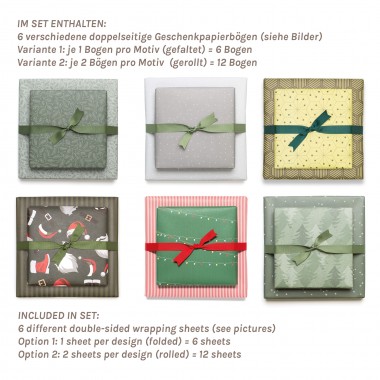12 Bogen Weihnachtspapier mit verschiedenen Mustern (grün) von My Pretty Circus
