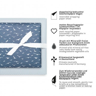 Blaues Geschenkpapier "Möwen" - 5 Bogen 