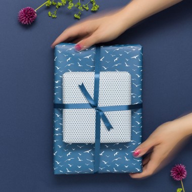 Blaues Geschenkpapier "Möwen" - 5 Bogen 