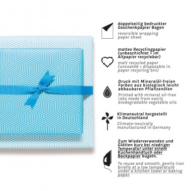 Geschenkpapier "Trinity" in Türkis mit geometrischem Muster - 5 Bogen