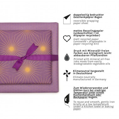 Lila Geschenkpapier "Sonnensterne" - 5 Bogen