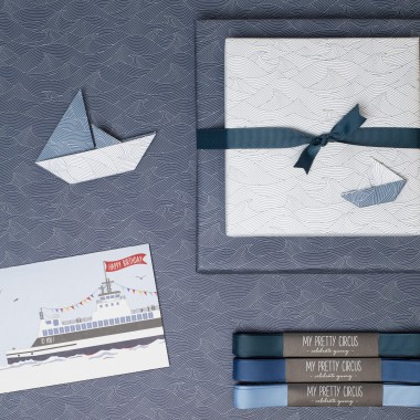 Blaues Geschenkpapier "Wellen" - 5 Bogen
