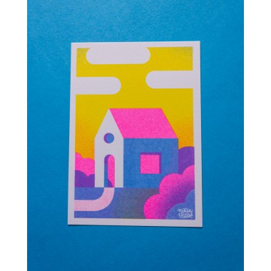 Martin Krusche - Risographie »Häuser - Sonnenuntergang«, DIN A6