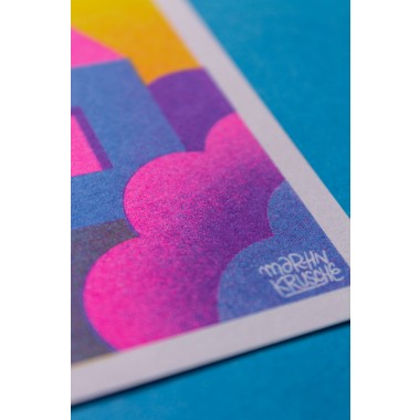 Martin Krusche - Risographie »Häuser - Sonnenuntergang«, DIN A6