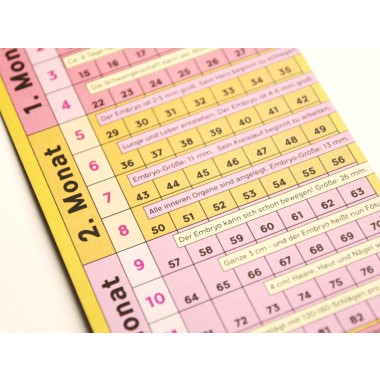 Schwangerschaftskalender mit Mini-Tagebuch | Variante „Pink-Orange-Rosa-Gelb“ | 280 Tage | beidseitig bedruckt