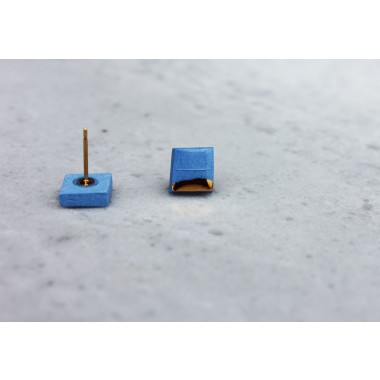 Skelini - kleine kobaltblau und gold quadratische Porzellanohrringe