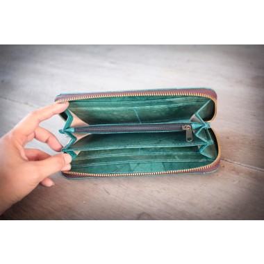 Portemonnaie aus recycelten Blättern / Nachhaltige vegane Brieftasche in türkis